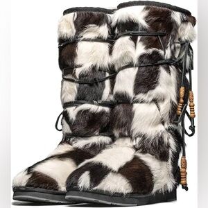 AU&MU Women's Stylish Suede Fur Shearling Knee High Snow Boots